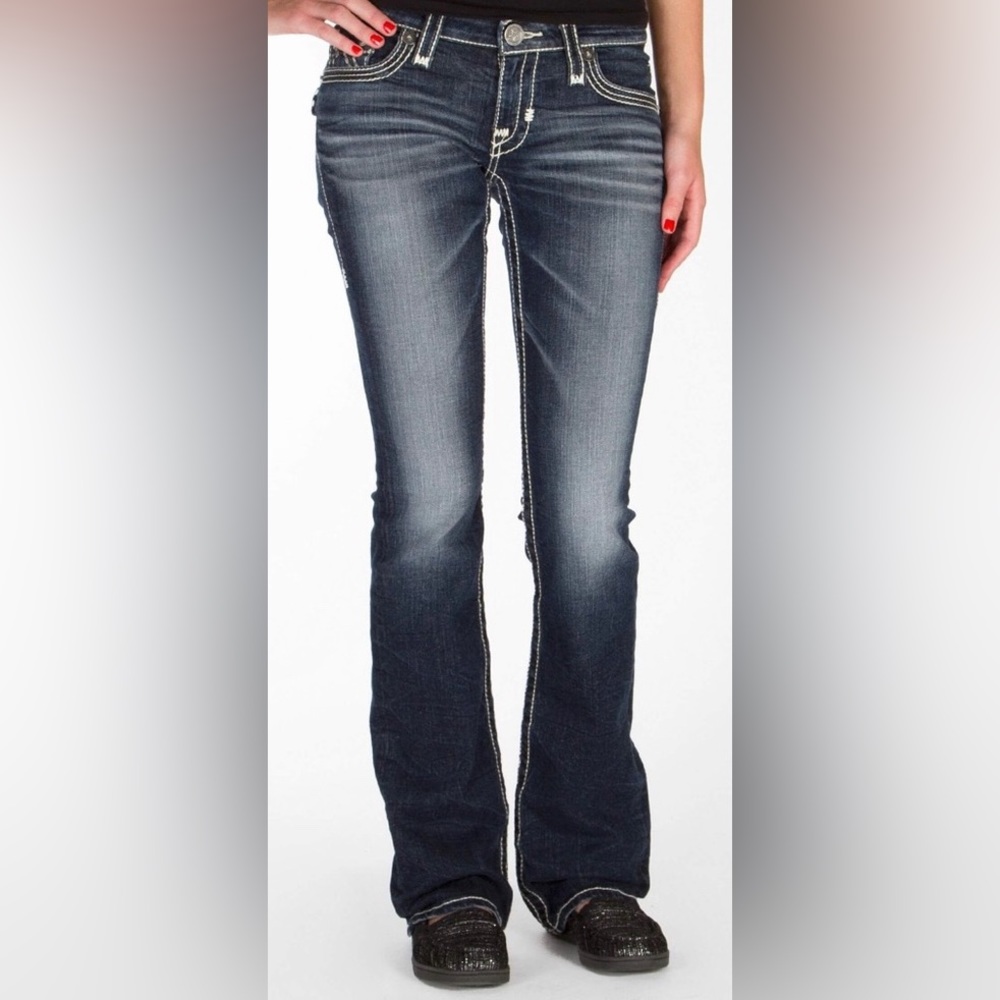 Big Star Boot Cut Liv Jeans w Button Pocket, size 27 Long, Whiskered